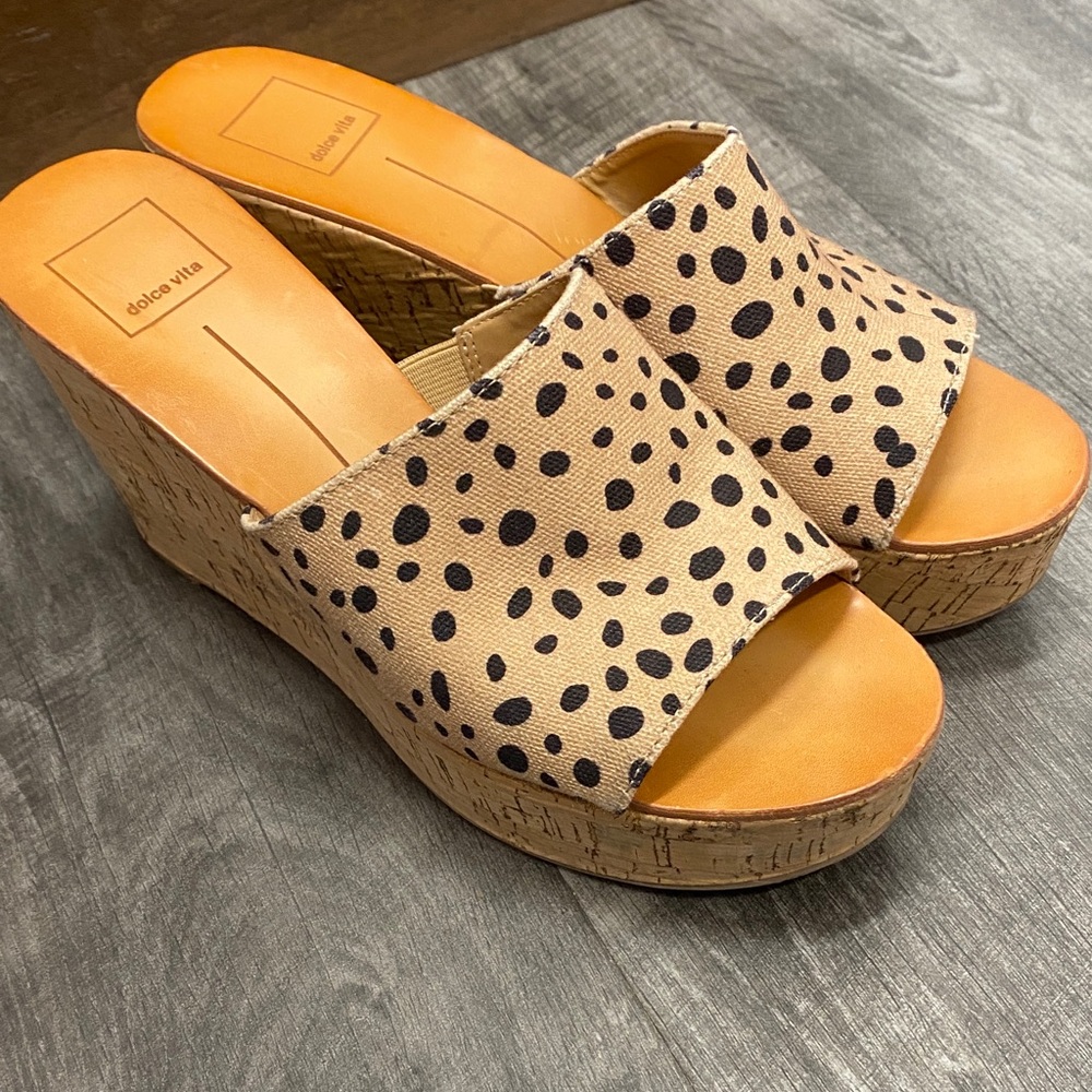 Dolce Vita Beige and Black Wedge Sandals